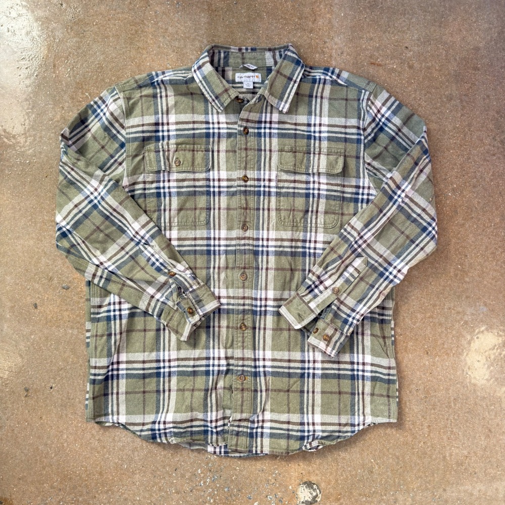 Carhartt Flannel Shirt Mens XL Green Plaid Long Sleeve Button Down Original Fit